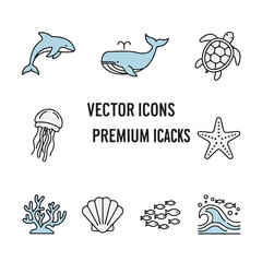 Obraz premium Sea creatures and ocean icons set.
