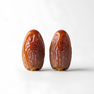 Two delicious dates fruit isolated on a white background closeup shot.