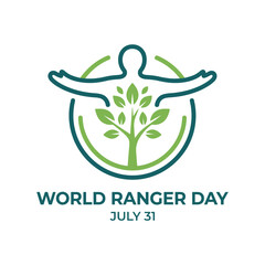 Fototapeta premium Stylized human figure embracing a tree with leaves a vector illustration on a white background for world ranger day arboriculture branch canopy