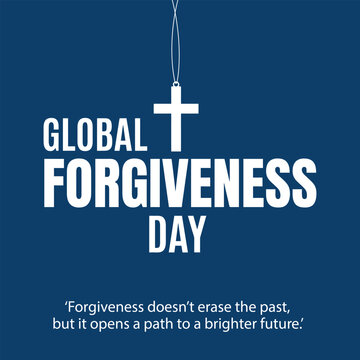 Global forgiveness day typography with a small silver cross pendant against a dark blue background apology clemency compassion conciliation contrition design divine