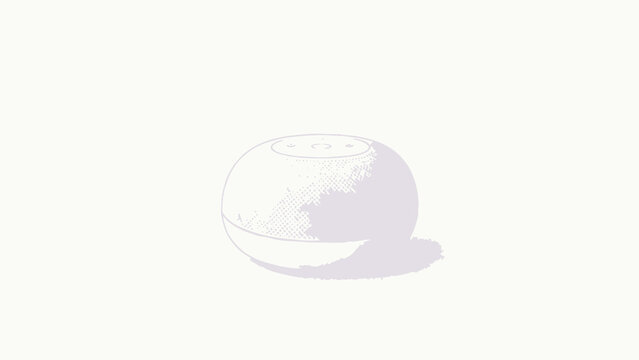 Soft stylized product illustration of compact rounded audio speaker with integrated ambient light, mesh grille, and top touch controls on plain white background