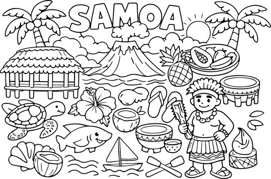 samoa cartoon outline hand drawn Line Art illustration doodle art coloring page for kids