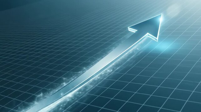 Digital Arrow Ascending on Grid Background Representing Growth and Success.
