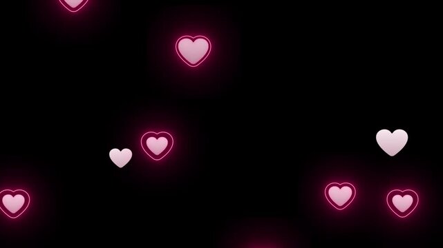 Red and shiny heart bokeh particles floating on a dark background, loop animation, Motion in Smooth Flow, overlay template, perfect for romantic celebrations, wedding and anniversary 