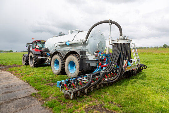 machine for manure injection in dutch meadow behind tractor