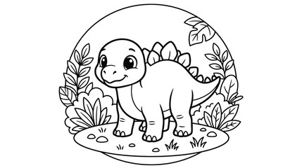 Cute Baby Stegosaurus Dinosaur Coloring Page for Kids Prehistoric Jungle Animals Line Art Illustration © Taufik-DeGra