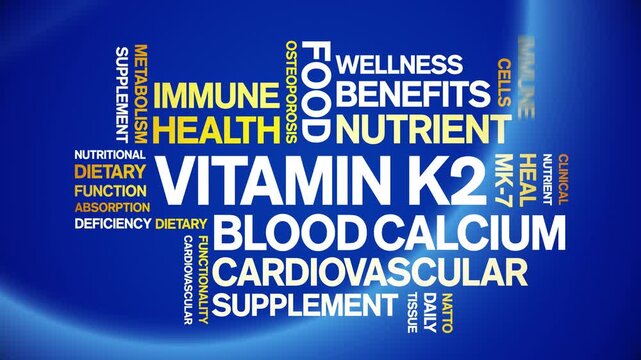 Vitamin K2 animated word cloud-text design animation tag kinetic typography seamless loop.