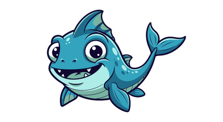 Fototapeta premium Cartoon shark character illustration smiling with fins and tail isolated on white