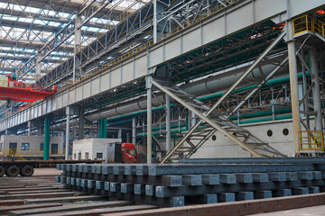 Naklejka premium The steel billets in the rolling mill are neatly arranged together