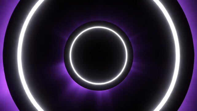 Futuristic Glowing Portal with a bright white ring and purple aura on a black background, ideal for sci-fi backgrounds and motion graphics.