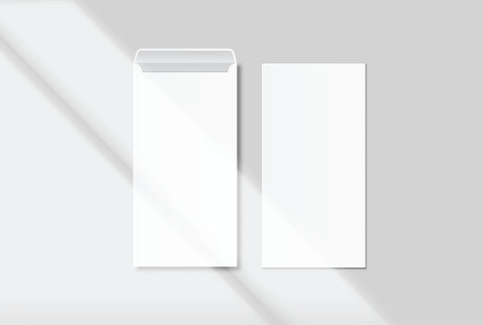 DL envelope mockup with elegant organic shadow overlay isolated on background, clean stationery composition for branding, business, corporate identity, mailing design, invitation layout, presentation