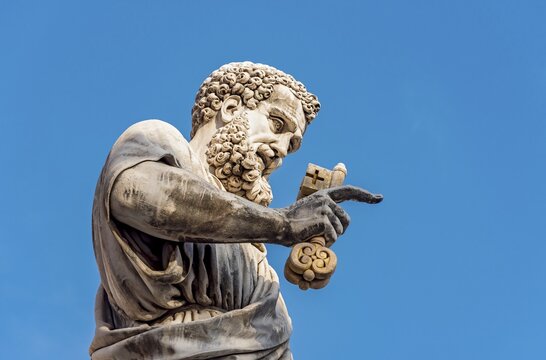 Statue of St. Peter holding the key at Piazza San Pietro, Vatican, Rome, Italy