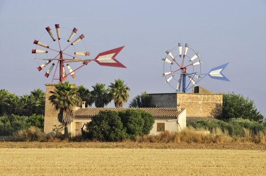 Windmills near Es Pont d'Inca, Majorca, Balearic Islands, Spain, Europe