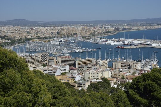 View from Castell de Bellver over Palma de Mallorca, Majorca, Balearic Islands, Spain