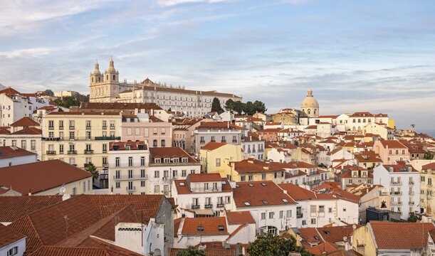 View of Alfama and Monastery of S&atilde;o Vicente de Fora from Miradouro das Portas do Sol, Lisbon, Portugal