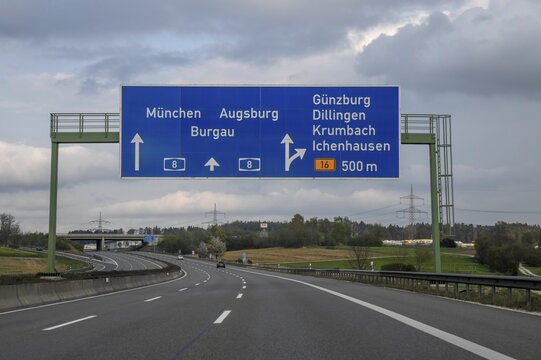 Almost empty motorway, corona crisis, pandemic, motorway A8, near G&uuml;nzburg, Bavaria, Germany