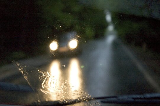 Driving in bad weather on the H&ouml;henstrasse through the Wienerwald near Vienna Austria