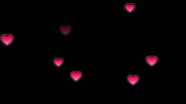 Pink and shiny heart particles flowing up on a dark background, loop animation, Motion in Smooth Flow, overlay template, for romantic celebrations, wedding and anniversary 