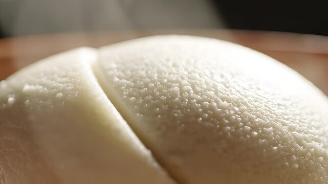 Closeup Macro Shot of Fresh Mozzarella Cheese Texture.