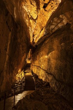 The illuminated Mammut Cave, a cave in the Dachstein massif. Obertraun, Salzkammergut, Upper Austria, Austria