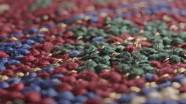Closeup Macro Shot of Colorful Textured Fabric Surface.