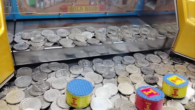 Vintage coin-operated gaming machine. Concept: video game, arcade, room, retro