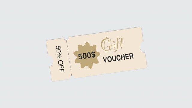 Gift Voucher Animation with 50 Percent Discount Coupon
