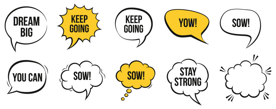 Motivational speech bubbles collection with positive affirmations and encouragement