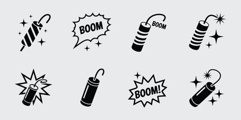 Happy New Year 2026 firecracker explosion icons silhouette celebration vector illustration © MDRifat