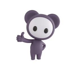 Naklejka premium Cute 3D render Black Little Monster character giving a thumbs up with one hand while the other hand rests on the hip, confident and friendly mascot style, isolated on white background.