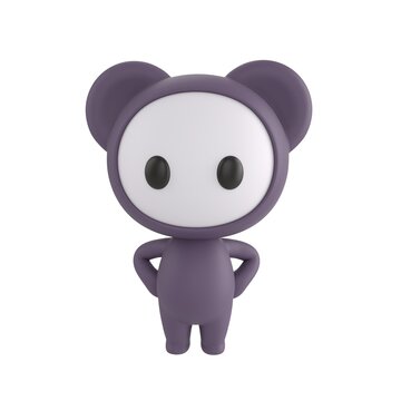 Cute 3D render Black Little Monster character standing with hands on hips, confident and assertive mascot style, isolated on white background for leadership, attitude, and digital design.