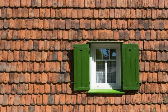 Brick facade and window, Lenzen, Prignitz, Brandenburg, Germany