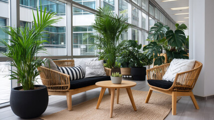 Fototapeta premium Mental health workplace office lounge interior modern plant furniture