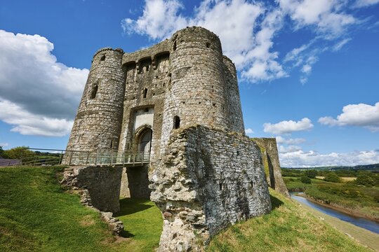 Gate towers of the Medieval Norman Kidwelly Castle, Kidwelly, Carmarthenshire, Wales, United Kingdom