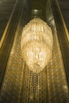 Huge chandelier hanging inside the Grand mosque, Kuwait City, Kuwait