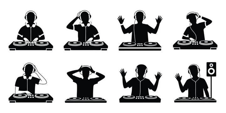 New Year 2026 party DJ silhouette icon set festive vector illustration