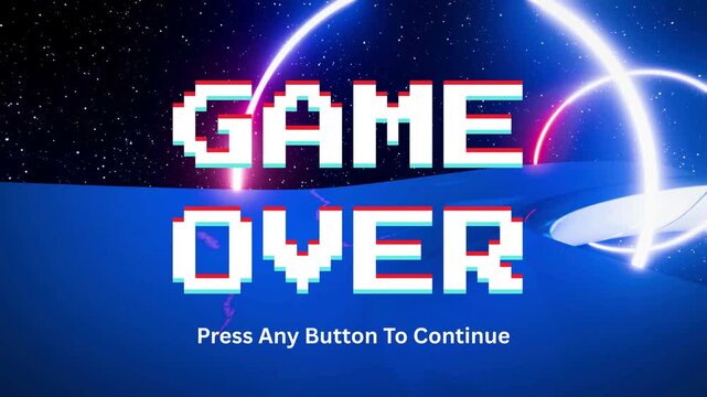 Pixelated Game Over Screen with Retro Vibes and Interactive Prompt