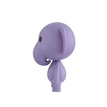 Cute 3D render Little Elephant character standing sideways to the camera with arms resting naturally by the body, calm neutral pose, isolated on white background.