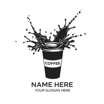 Black coffee splashing out of a disposable cup on a white background