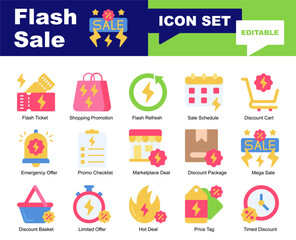 Fototapeta premium Flash Sale icon set. Vector symbols for Sale, Shopping , Promotion, Discount , Cart, Promo, Marketplace, Package, Mega Sale