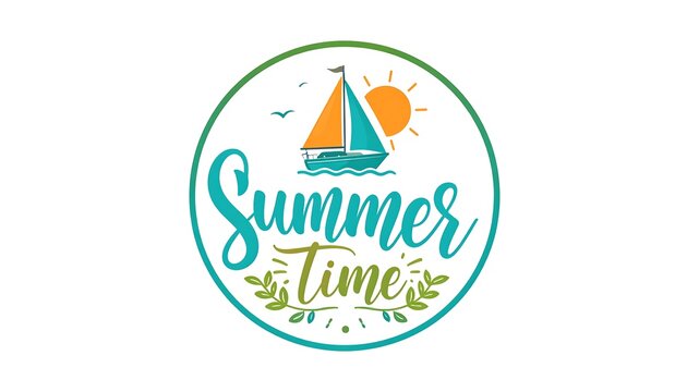 Circular logo with a sailboat, sun, and stylized script reading "Summer Time" over a white background