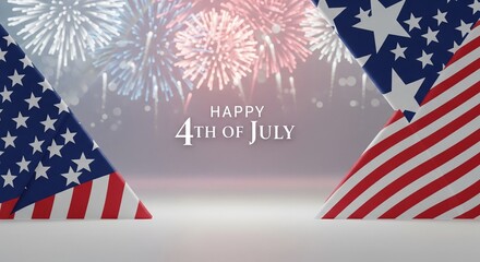 Obraz premium Abstract patriotic background with American flag elements and fireworks for Independence Day celebration, festive and celebratory mood, graphic design