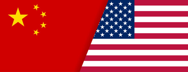 Obraz premium 中国とアメリカの国旗コンビネーションデザイン 国際関係イラスト素材 China and USA Flag Combination International Relations Illustration Design 