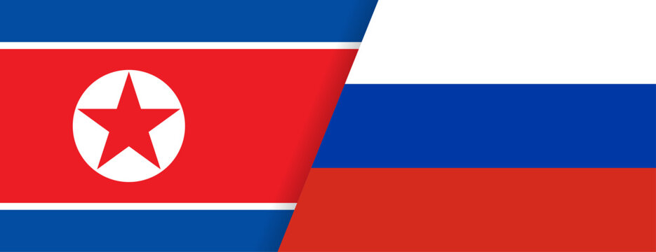 ロシア国旗と北朝鮮国旗の組み合わせデザイン Combined Russia and North Korea Flags Background
