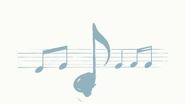 Soft Hand-Drawn Watercolor Illustration of Eighth Musical Notes on Standard Five-Line Staff, Muted Slate Blue on Cream Textured Paper, Calm Minimalist Aesthetic