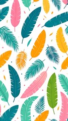 Fototapeta premium Colorful feathers on white background.