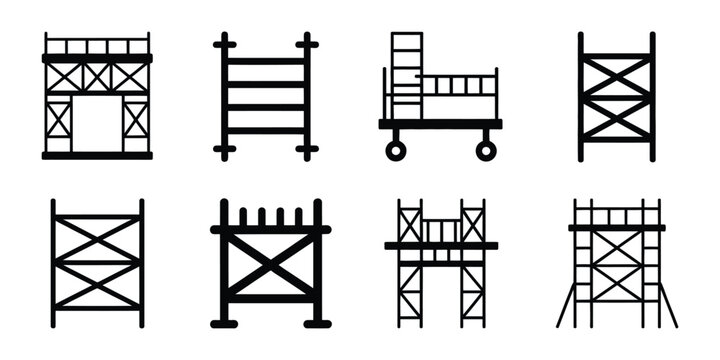 Construction scaffolding silhouette vector icon element set building structure illustration