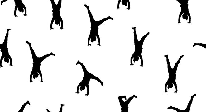 Playful Black Giraffe Silhouettes Doing Handstands Pattern.