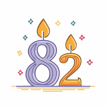 Number 82 Birthday Candles with Flames and Stars