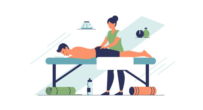 Therapist giving massage to man on table, wellness concept